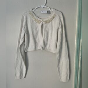 Place Cream Cardigan with Pearl Embellishments Sz 10-12 r